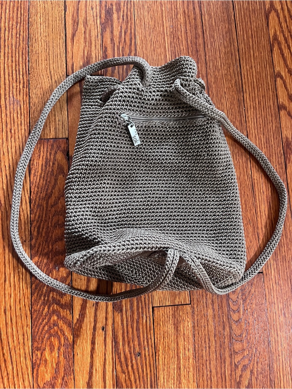 The Sak Taupe Knit Drawstring Crossbody